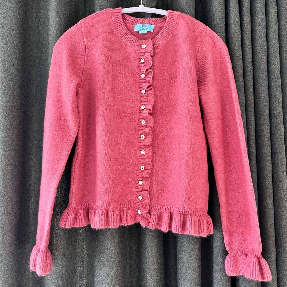 CeCe Pink Ruffled Cardigan Small NWOT